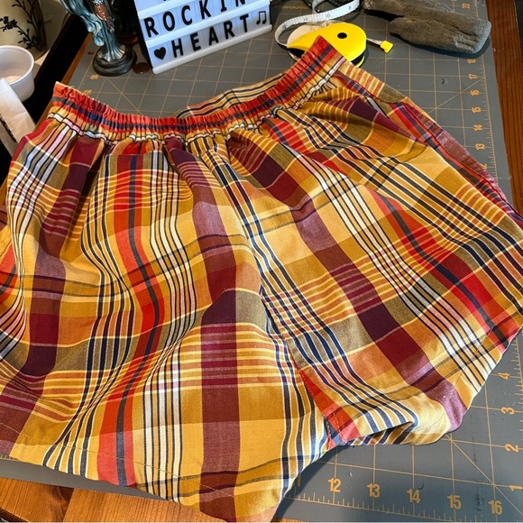 70s Plaid Board shorts Bathing suit Mens Unisex Brentwood stretches to 32" - Picture 3 of 9